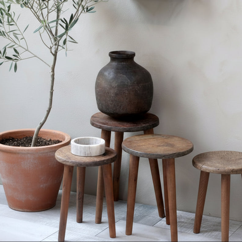 Set of 3 Reclaimed Wood Stools