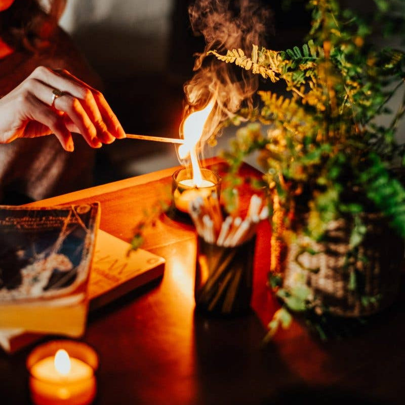 Olive Glass Pot of Matches - Design Vintage