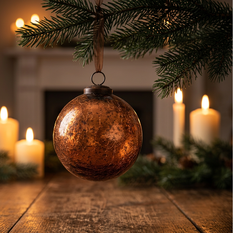 Russet Crackle Glass Bauble