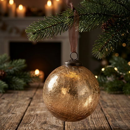 Large Champagne Crackle Glass Bauble