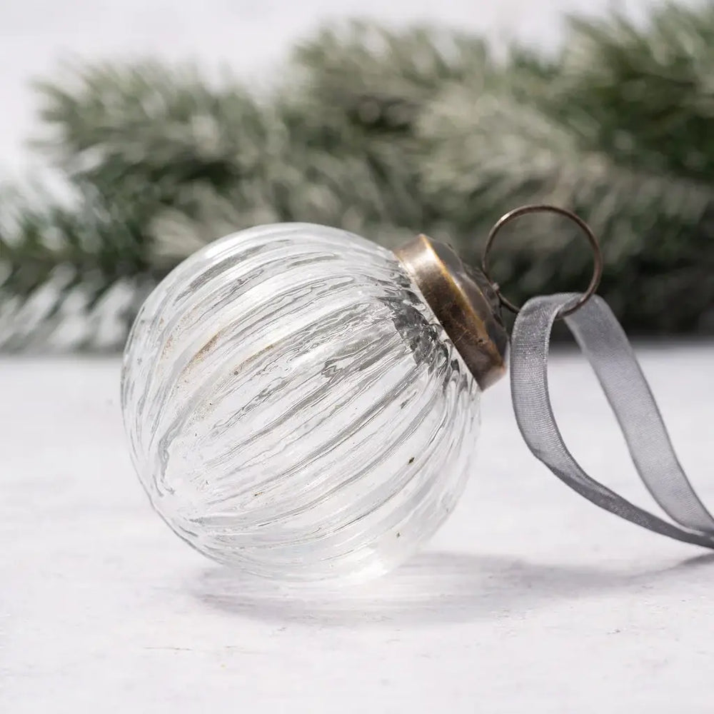 Ribbed Round Glass Bauble