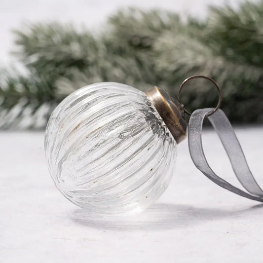Ribbed Round Glass Bauble