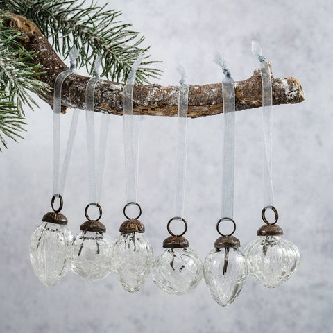 Set of 6 Clear Crackle Glass Baubles