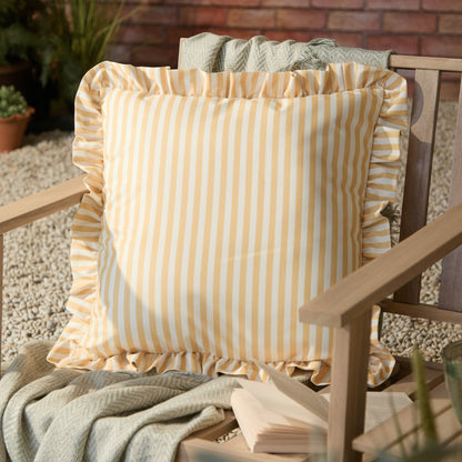 Millie Ruffle Striped Outdoor Cushion Yellow - Design Vintage