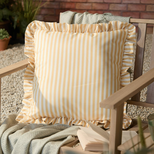 Millie Ruffle Striped Outdoor Cushion Yellow - Design Vintage