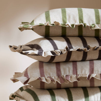 Olive Stripe Ruffle Cushion