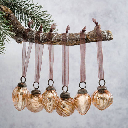 Set of 6 Rose Crackle Glass Baubles
