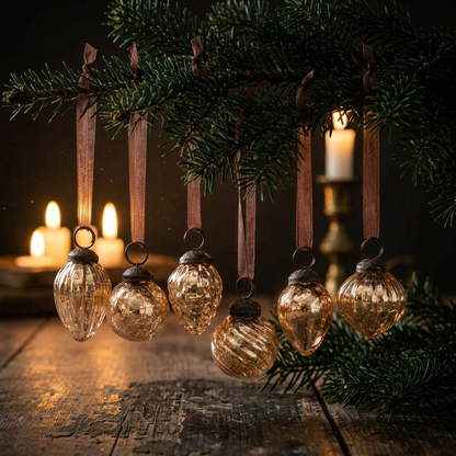Set of 6 Rose Crackle Glass Baubles