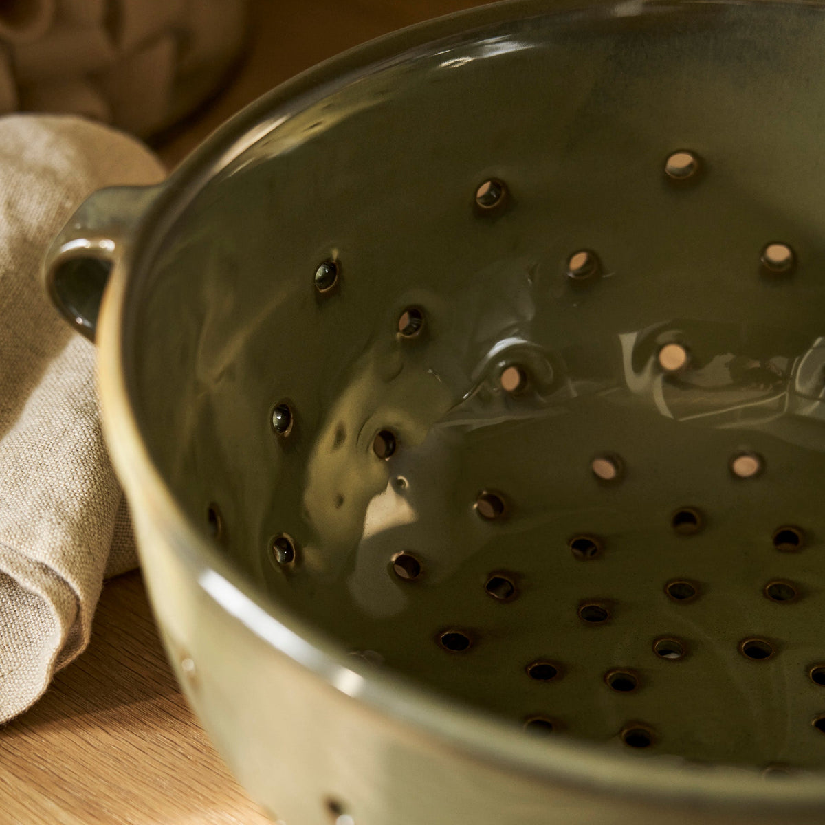 Glazed Moss Stoneware Colander