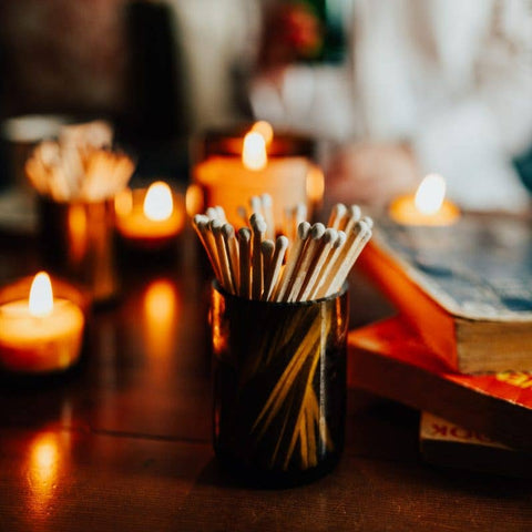 Olive Glass Pot of Matches