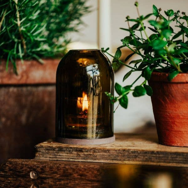 Olive Green Glass Dome - Design Vintage