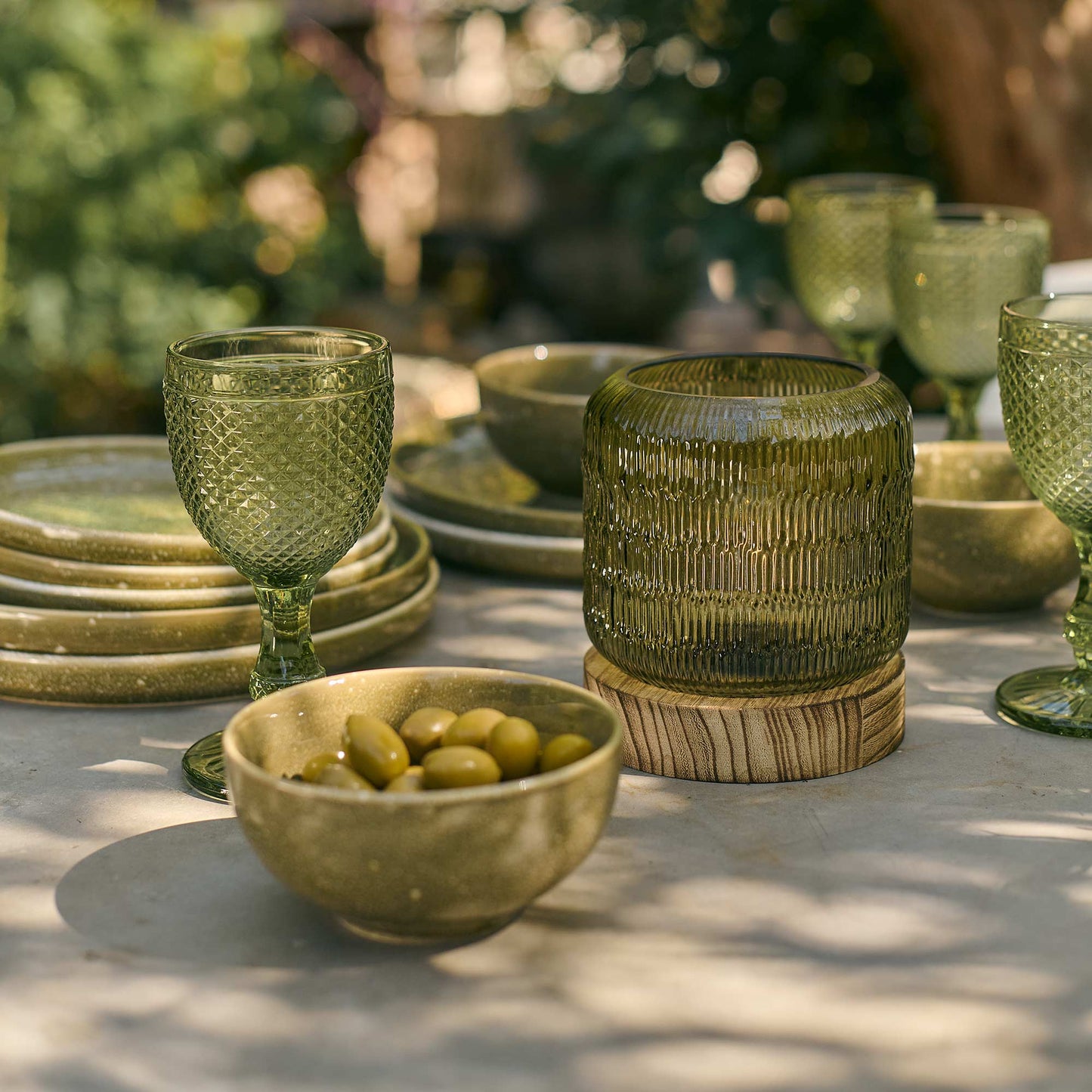 Olive Glass Portable Lamp - Design Vintage