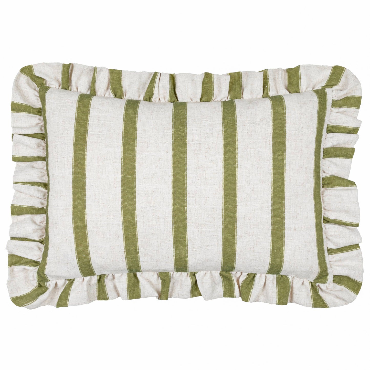 Olive Stripe Ruffle Cushion