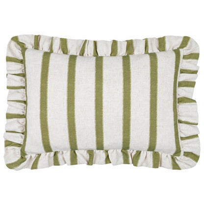 Olive Stripe Ruffle Cushion