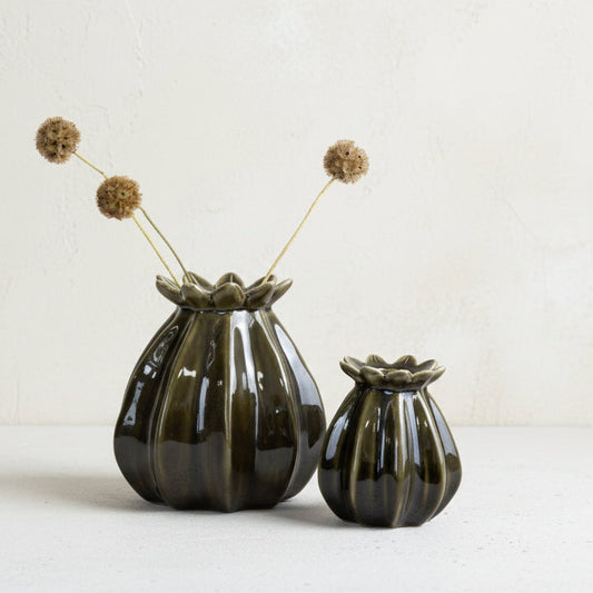 Poppy Head Green Vase