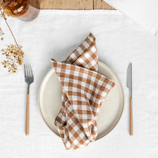 Set of Cinnamon Gingham Linen Napkins - Design Vintage