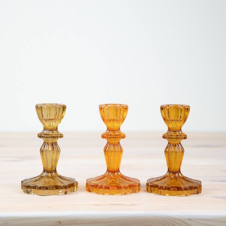 Set of 3 Ochre Candle Holders - Design Vintage