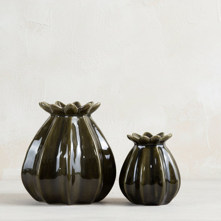 Poppy Head Green Vase