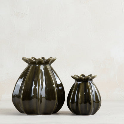 Poppy Head Green Vase