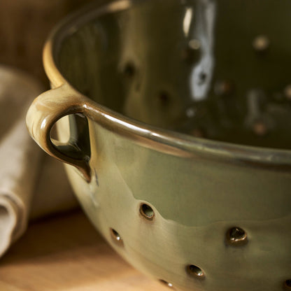 Glazed Moss Stoneware Colander
