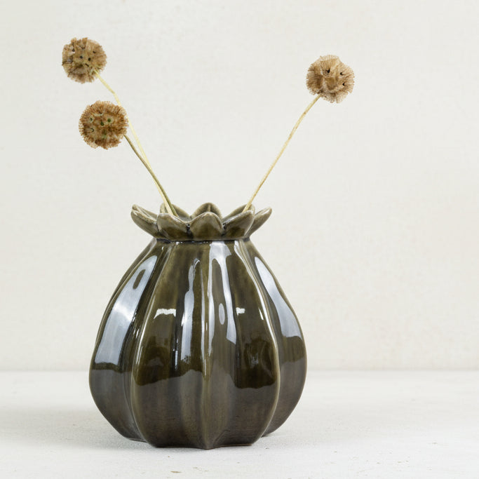 Poppy Head Green Vase
