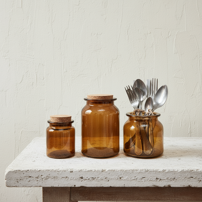 Amber Glass Storage Jar - Design Vintage