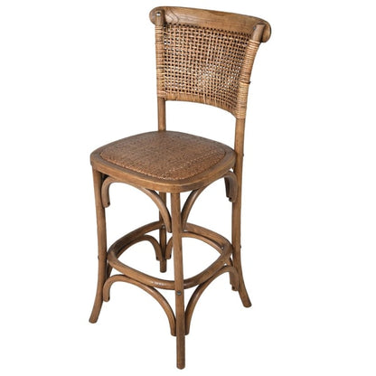 Oak and Rattan Bar Stool - Design Vintage