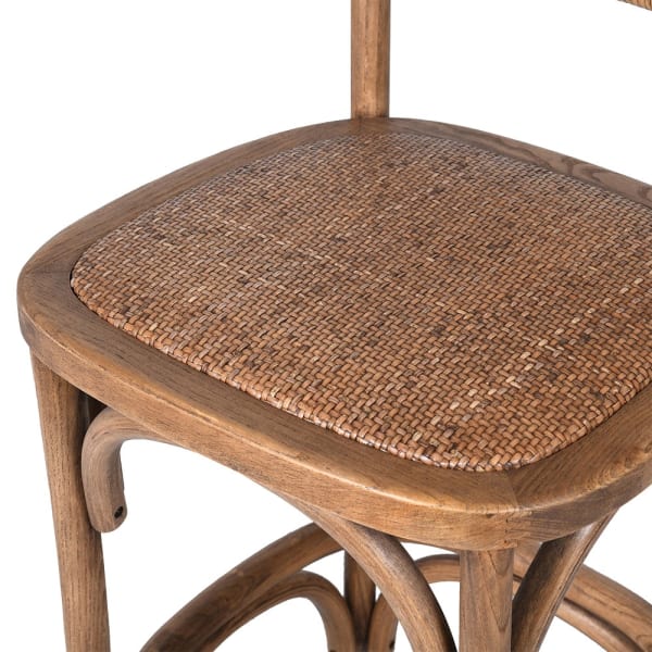 Oak and Rattan Bar Stool - Design Vintage