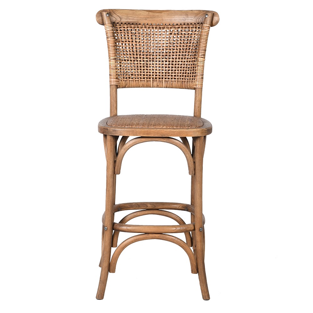 Oak and Rattan Bar Stool - Design Vintage