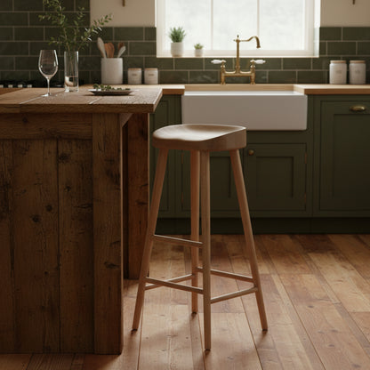 Solid Weathered Oak Bar Stool - Design Vintage
