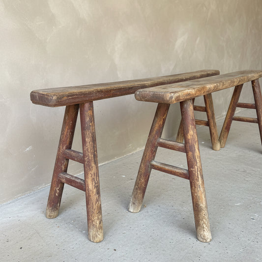 Vintage Elm Painted Pig Benches - Design Vintage