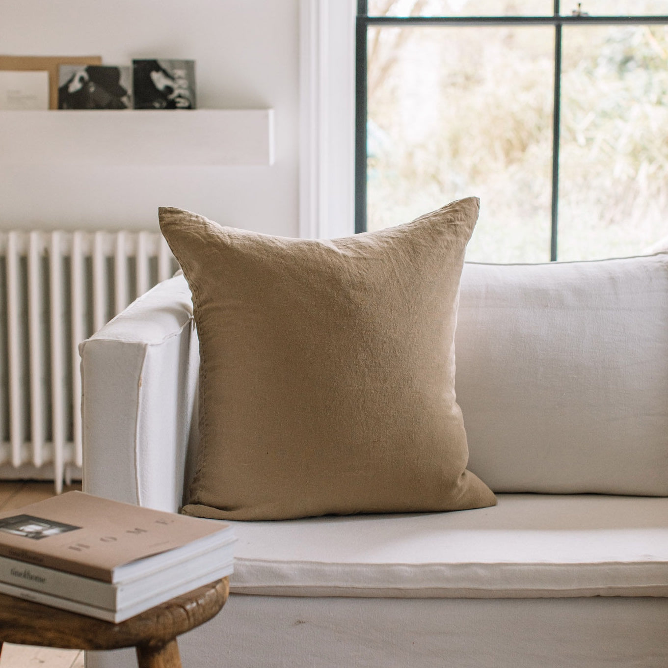 Large Cumin Linen Cushion - Design Vintage