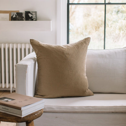 Large Cumin Linen Cushion - Design Vintage
