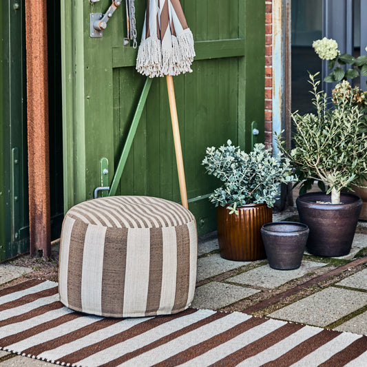 Mocha Stripe Outdoor Pouf - Design Vintage