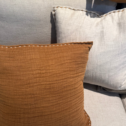 Almond Cotton Muslin Cushion - Design Vintage
