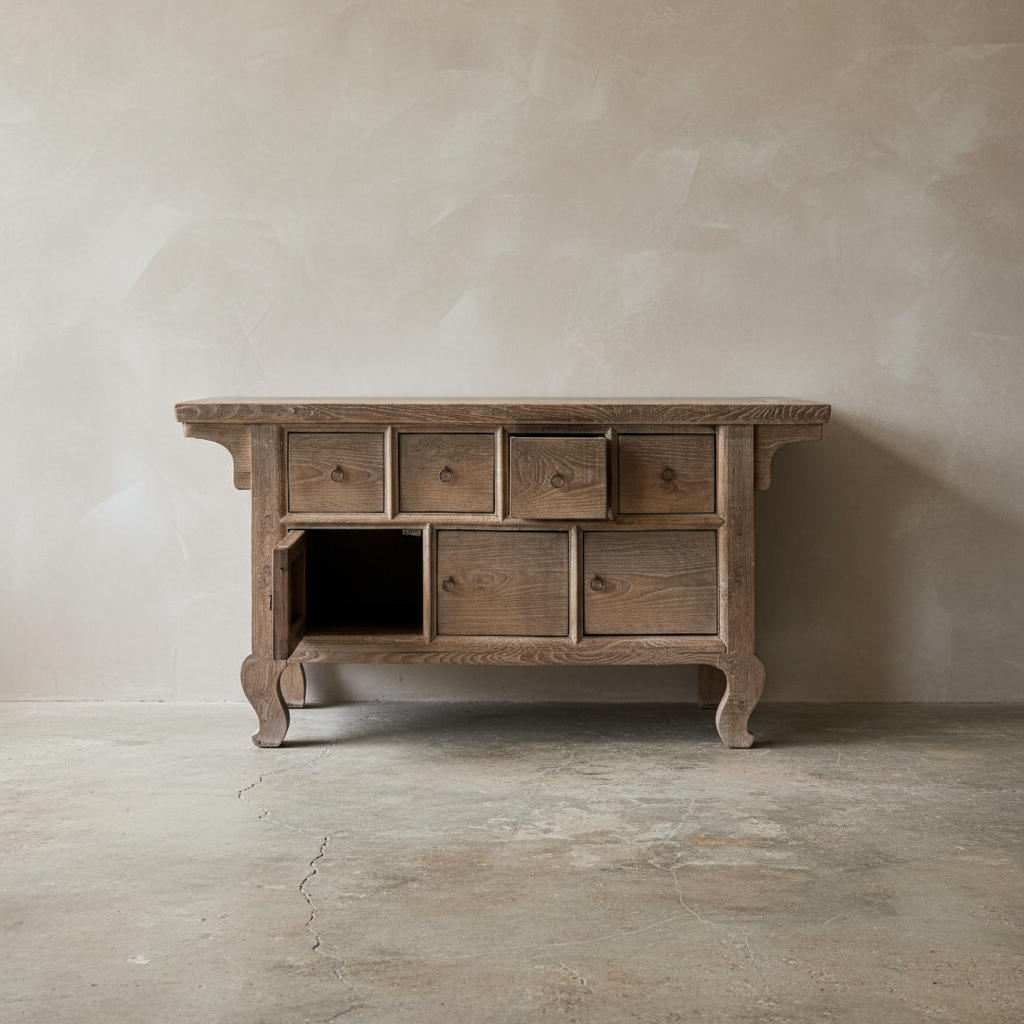 Vintage Elm Apothecary Cabinet