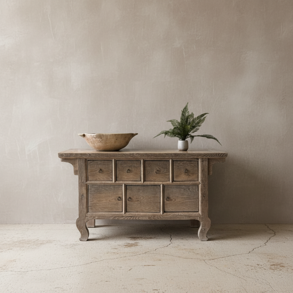 Vintage Elm Apothecary Cabinet