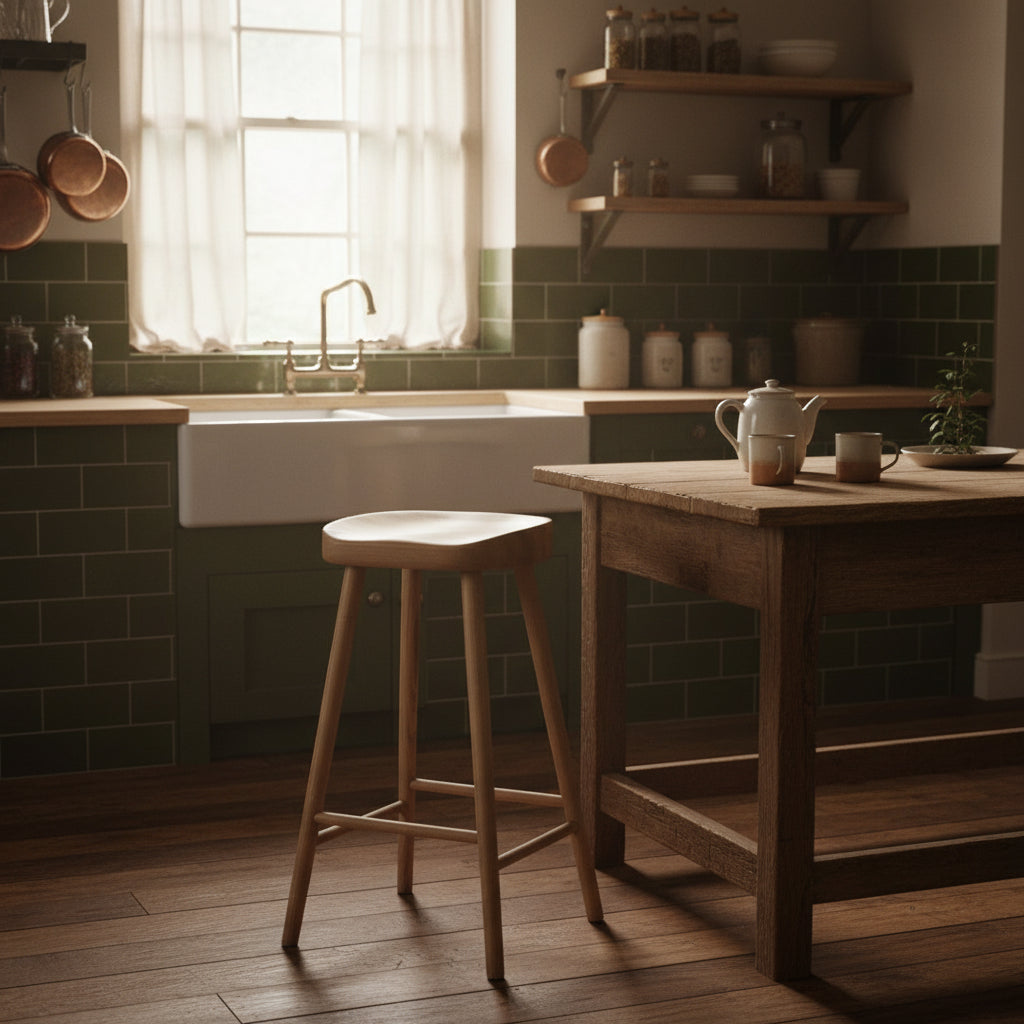 Solid Weathered Oak Bar Stool - Design Vintage