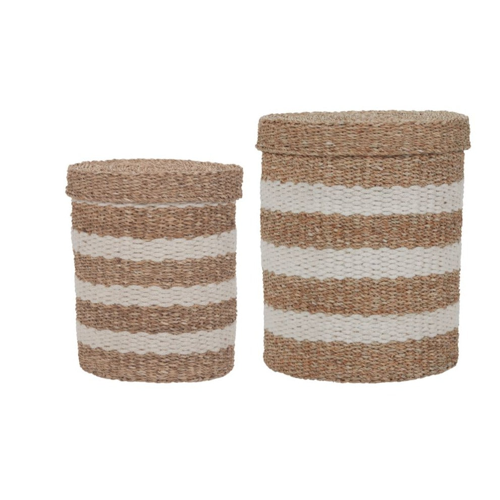 Natural Striped Storage Baskets - Design Vintage