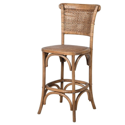 Oak and Rattan Bar Stool - Design Vintage