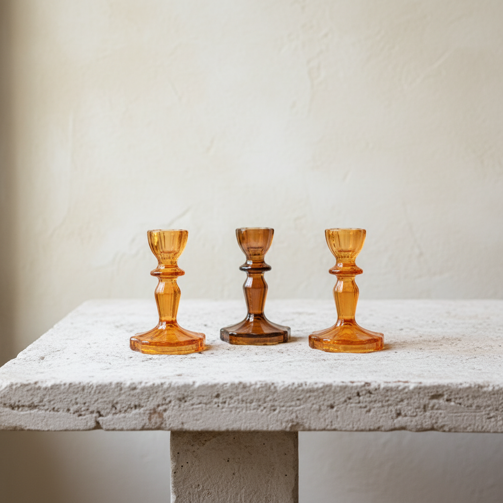 Set of 3 Ochre Candle Holders