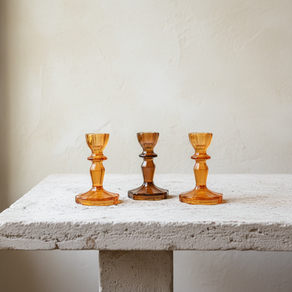 Set of 3 Ochre Candle Holders