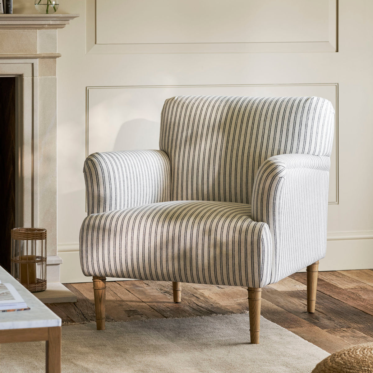 Charcoal Stripe Upholstered Armchair - Design Vintage