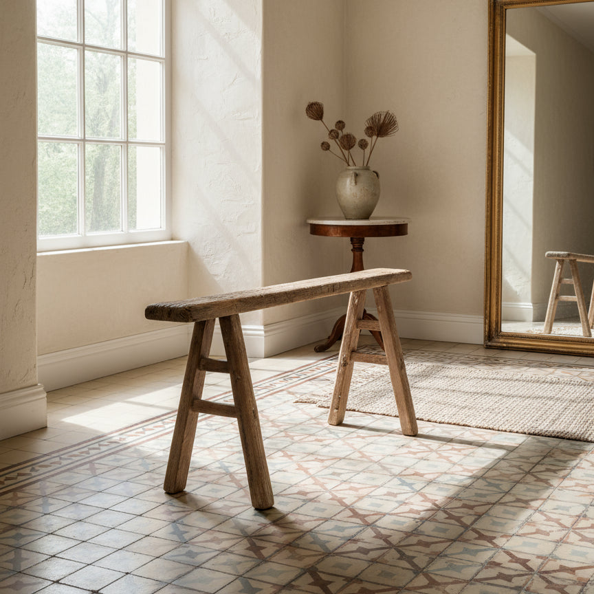 Vintage Elm Pig Benches - Design Vintage