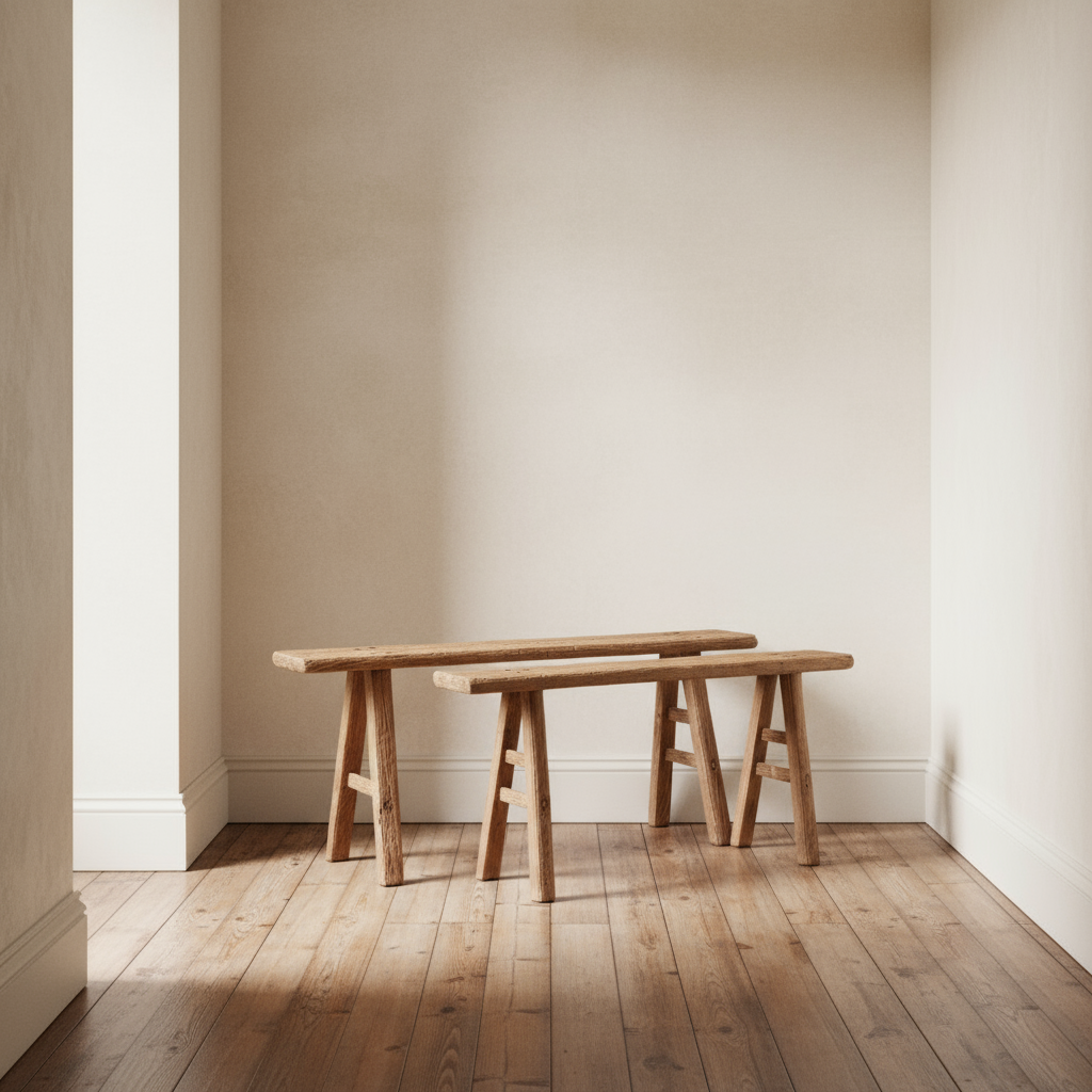 Vintage Elm Pig Benches - Design Vintage