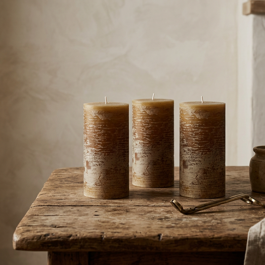 Set of Amber Pillar Candles - Design Vintage