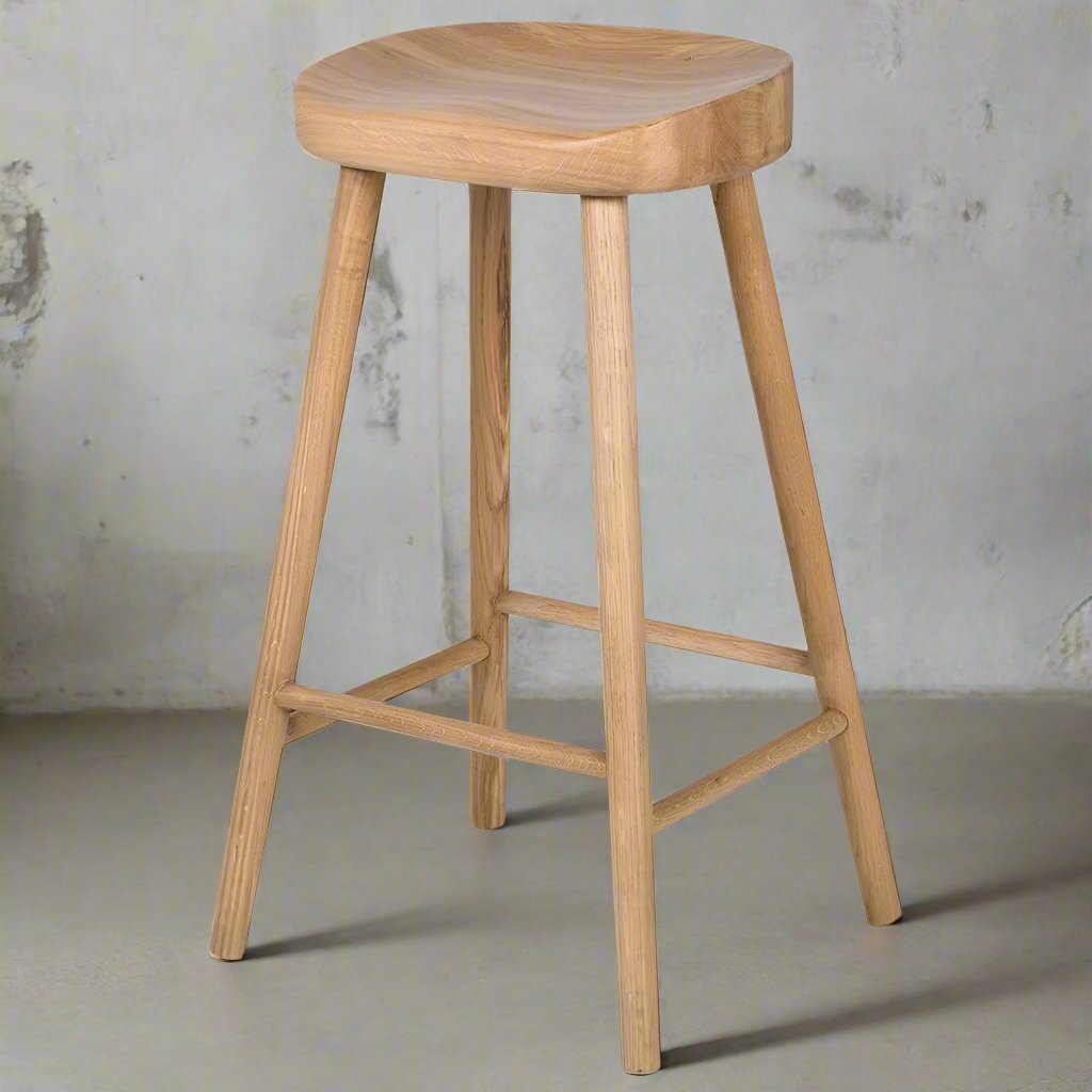 Solid Weathered Oak Bar Stool - Design Vintage