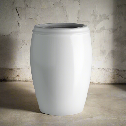 Tall White Glazed Planter - Design Vintage
