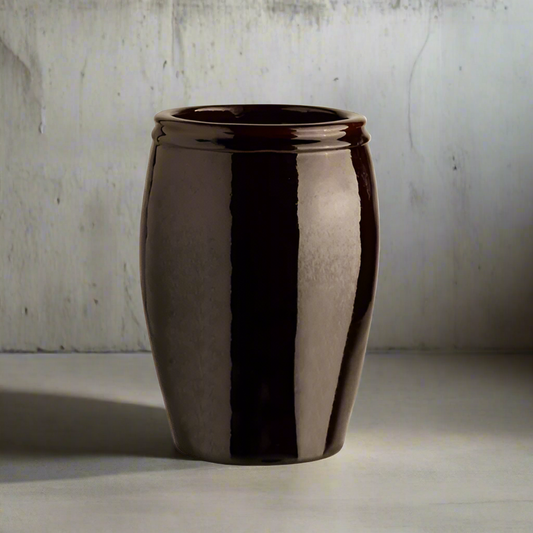 Tall Mocha Glazed Planter - Design Vintage