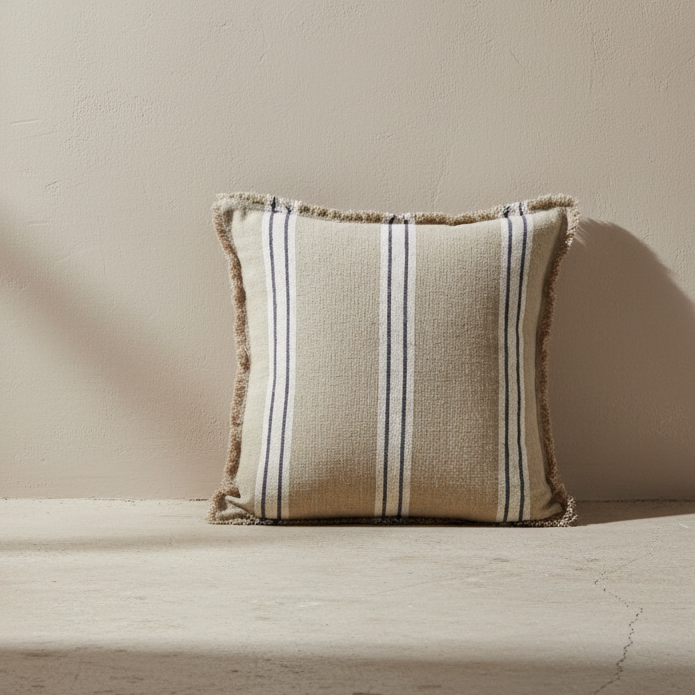 Taupe Striped Frill Cushions